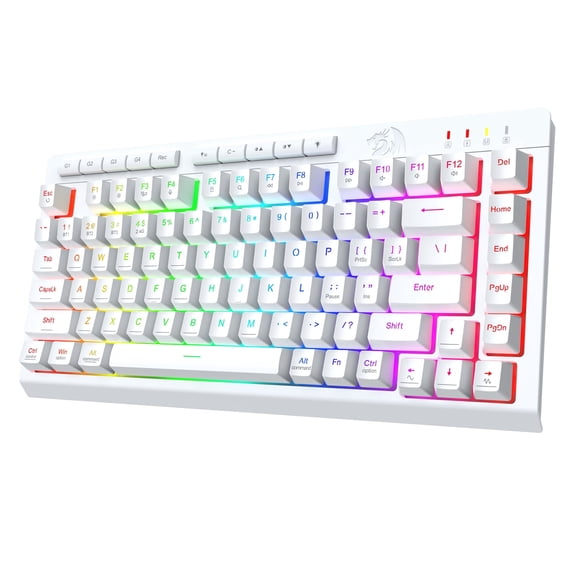 Redragon K524W PRO Wireless Gaming Keyboard, Bluetooth/2.4GHz/USB-C Wired, RGB Backlit, Portable 75% Mini Quiet Macro Membrane Keyboard, Rechargeable 4000mAh Battery, Anti-Ghosting for Win/MAC, White
