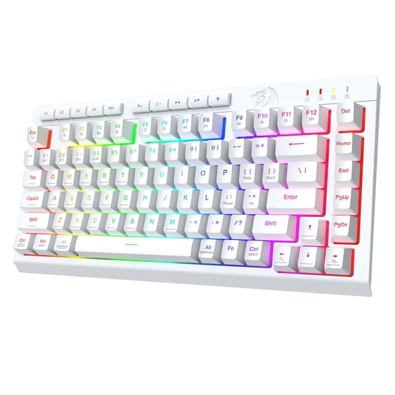 edragon K524W PRO Wireless Gaming Keyboard, Bluetooth/2.4GHz/USB-C Wired, RGB Backlit, Portable 75% Mini Quiet Macro Membrane Keyboard, Rechargeable 4000mAh Battery, Anti-Ghosting for Win/MAC, White