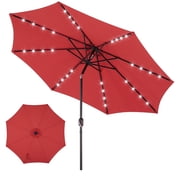 EDX 10 ft Outdoor Patio Umbrella with Solar LED Lights, Weather‑Resistant Camping & Yard Umbrella with Push‑Button Tilt, 8‑Rib Patio Umbrella for Sunny Outdoor Use, Red