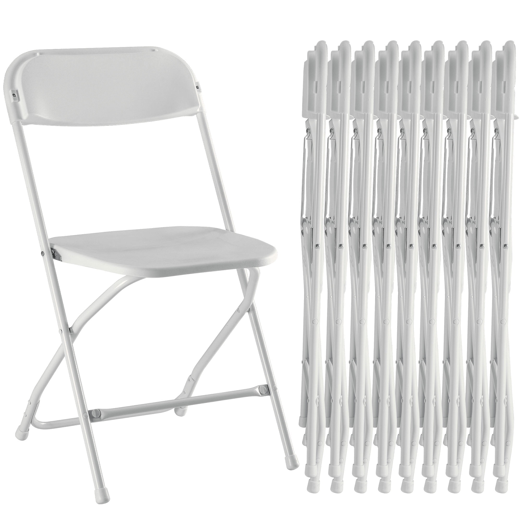 White Foam Cushioned Iron Frame Folding Chairs, 10-Pack