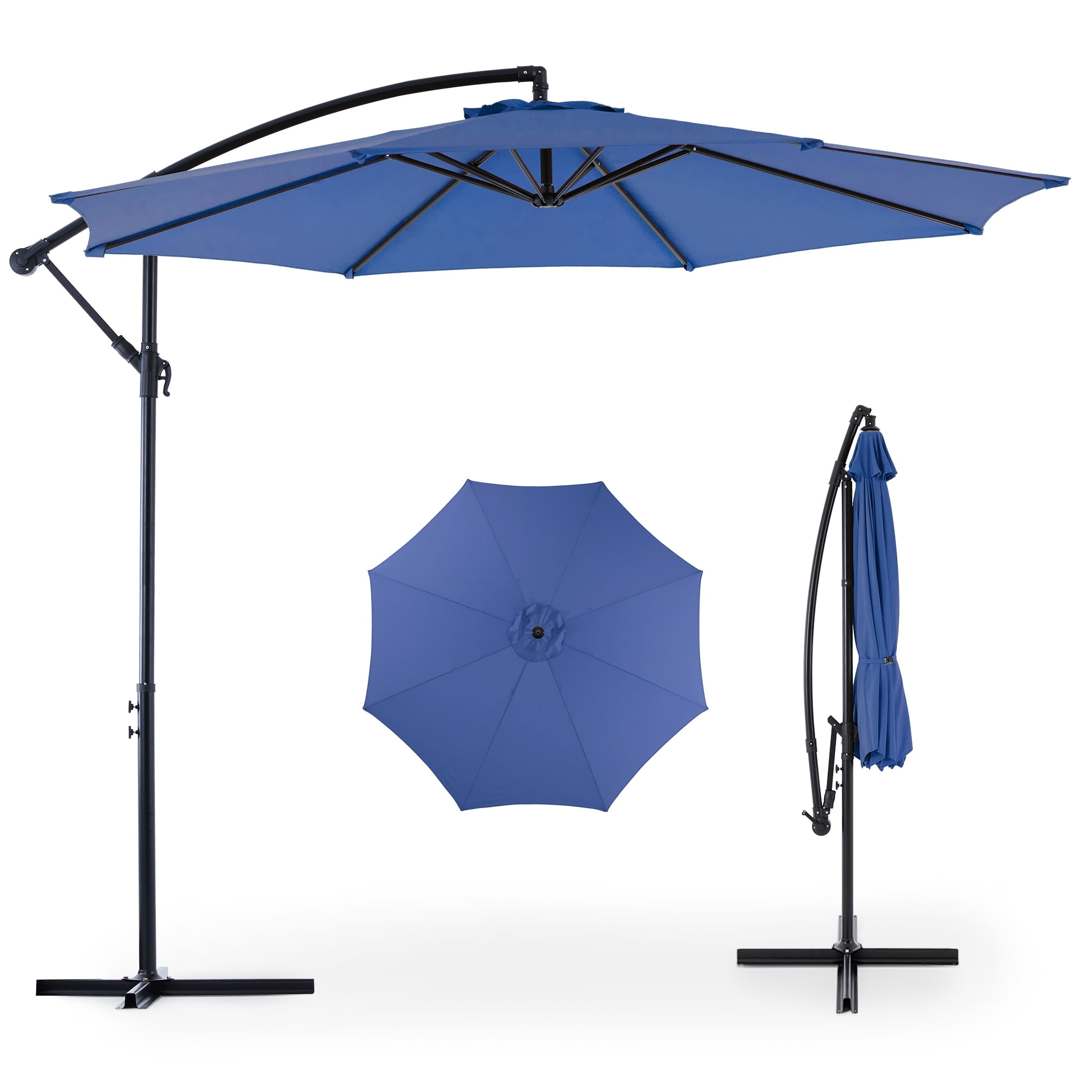 10FT Blue Polyester Offset Hanging Patio Umbrella with Steel Frame