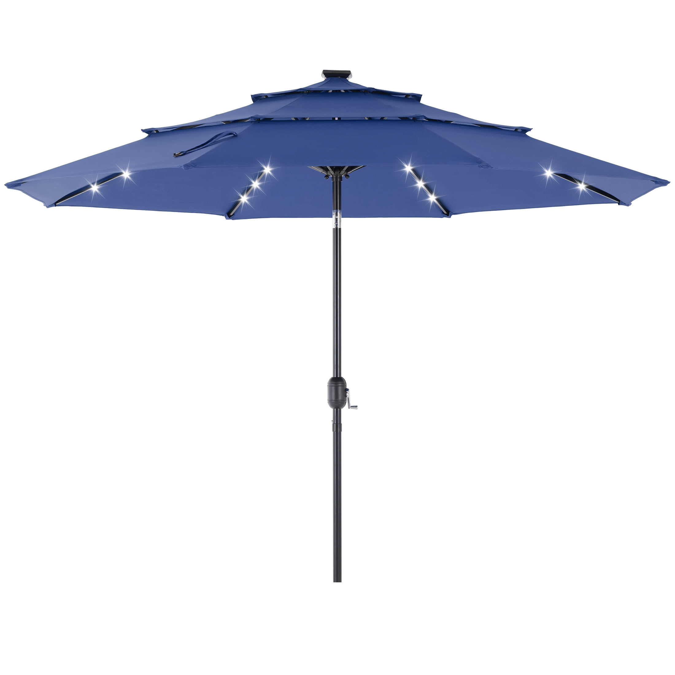 edx 10ft 3-Tier Solar LED Patio Umbrella with Tilt Adjustment and UV-Resistant Polyester Fabric, Outdoor Market Umbrella, Navy Blue