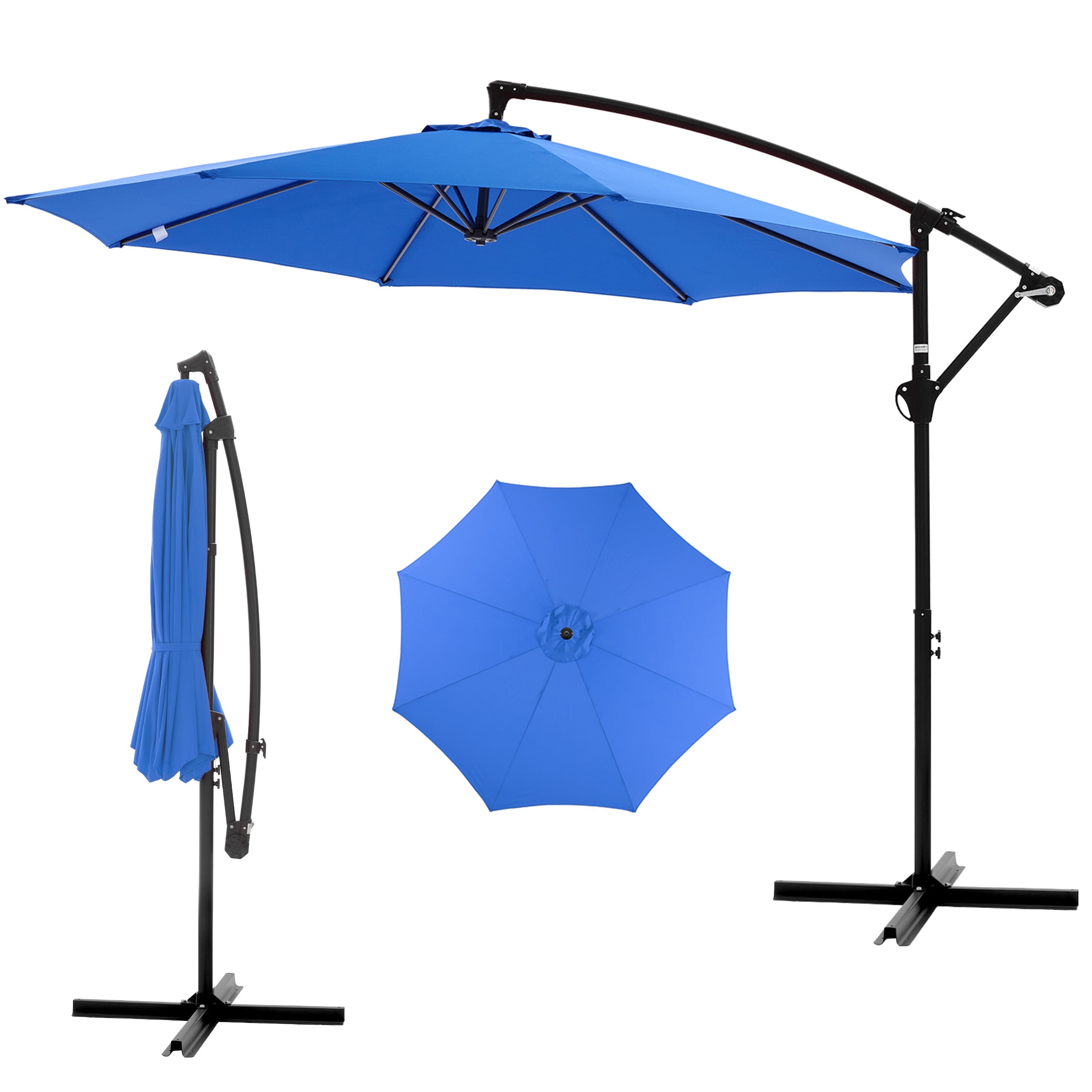 EDX 10ft Offset Patio Umbrella with Easy Tilt & Crank, Adjustable Polyester Shade for Backyard, Poolside and Garden, Blue