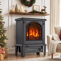 edx 1400W Compact Freestanding Electric Fireplace Heater with Realistic Log and Flame Design, Tip-Over & Overheat Protection (Black)