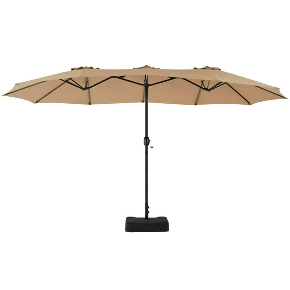 edx 15ft Patio Umbrellas (Base Included), Large Outdoor Double-Sided Rectangle Market Umbrella with Stand for Poolside, Lawn, and Backyard, Khaki
