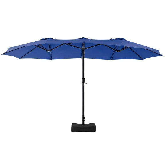 edx 15ft Patio Umbrellas (Base Included), Large Outdoor Double-Sided Rectangle Market Umbrella with Stand for Poolside, Lawn, and Backyard, Navy Blue
