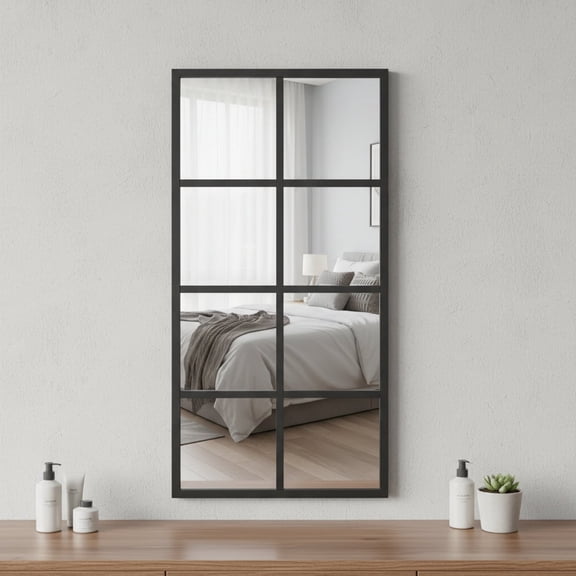 edx 16"x32" Matte Black Windowpane Grid Wall Mirror - Leaning & Hanging Decor for Bedroom, Living Room, Entryway-1 piece