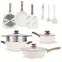 edx 17pcs Non-Stick Cookware Set, Pots and Pans Set with Detachable Handle for Kitchen, Beige
