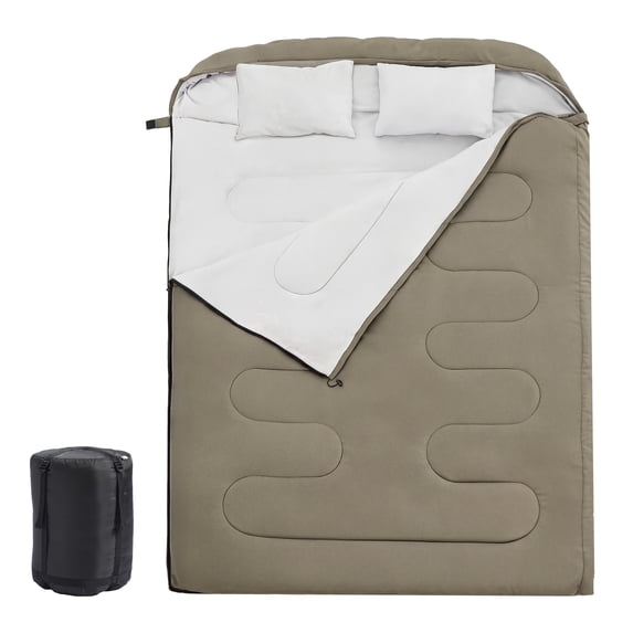 edx 2 Person Sleeping Bag with Pillows for Adults, Queen Size Sleeping Bag for All Season, Waterproof Compact Lightweight for Camping,Backpacking or Hiking, Army Green