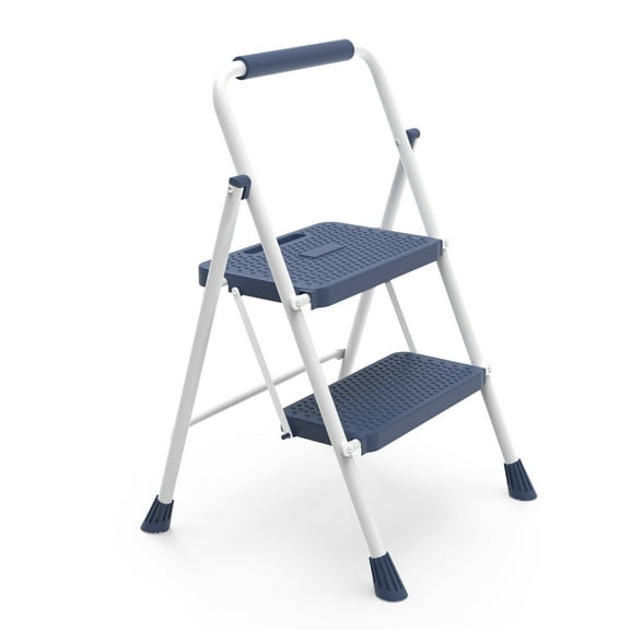 edx 2 Step Ladder, Portable Folding Step Stool Heavy Duty, Anti-Slip, Lightweight 800Lbs Capacity, For Kitchen, Garage & Outdoor Use, Blue-White