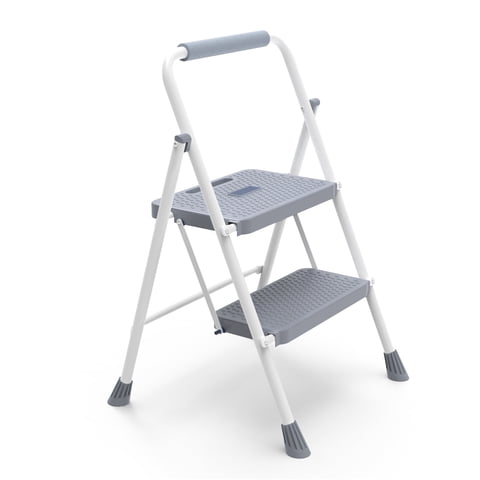 edx 2 Step Ladder, Portable Folding Step Stool Heavy Duty, Gray-White