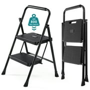 edx 2 Step Ladder, Portable Folding Step Stool Heavy Duty Anti-Slip, Lightweight 800Lbs Capacity