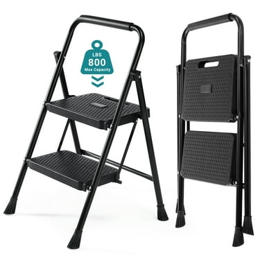 edx 2 Step Ladder, Portable Folding Step Stool Heavy Duty Anti-Slip, Lightweight 800Lbs Capacity