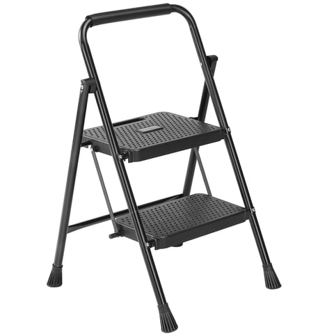 edx 2 Step Ladder, Portable Folding Step Stool Heavy Duty, Anti-Slip, Lightweight 800Lbs Capacity, For Kitchen, Garage & Outdoor Use, Black