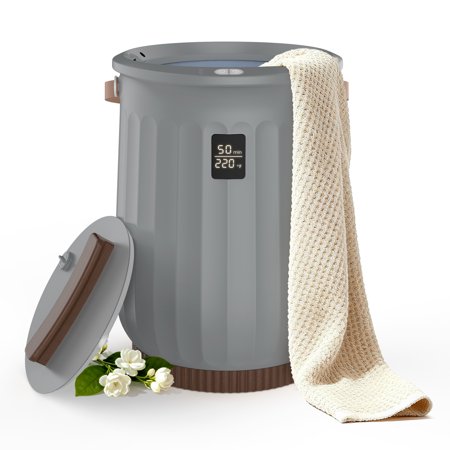 edx 20L Towel Warmer, with Handle & Aroma Disc Holder, Holds Two 40“x70” Oversized Towels, Suitable for Robes, Blankets & Pajamas, Gray