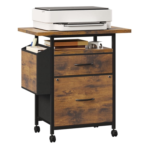 edx 24" Rolling File Cabinet with Drawers & Storage Shelf, Printer Stand Table Fits A4 Letter Size for Home Office, Rustic Brown