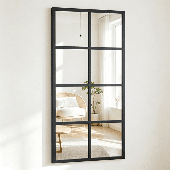 edx 24"x36" Matte Black Windowpane Grid Wall Mirror - Leaning & Hanging Decor for Bedroom, Living Room, Entryway-1 piece