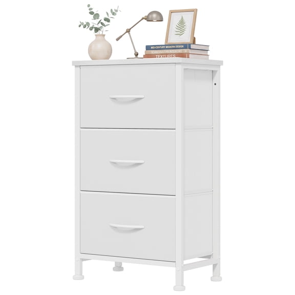 edx 3 Fabric Drawer Dresser, Vertical Storage Organizer with Removable Fabric Drawers, for Living Room, Bedroom, Entryway, White