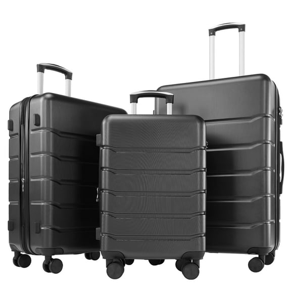 edx 3-Piece Luggage Sets, Hardside Luggage 20/24/28-Inch with 4 Double Spinner Wheels, Expandable and TSA Lock, Hard Shell Lightweight Roller Suitcase, Black