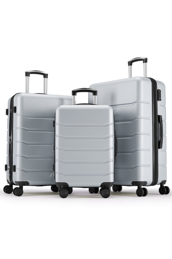 3-Piece Luggage Sets, Hardside Luggage 20/24/28-Inch with 4 Double Spinner Wheels, Expandable and TSA Lock, Hard Shell Lightweight Roller Suitcase, Light Gray