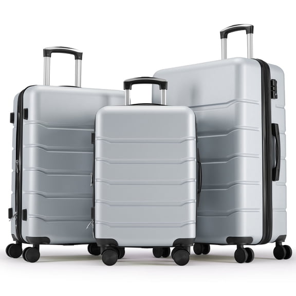 edx 3-Piece Luggage Sets, Hardside Luggage 20/24/28-Inch with 4 Double Spinner Wheels, Expandable and TSA Lock, Hard Shell Lightweight Roller Suitcase, Light Gray