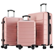 edx 3-Piece Luggage Sets, Hardside Luggage 20/24/28-Inch with 4 Double Spinner Wheels, Expandable and TSA Lock, Hard Shell Lightweight Roller Suitcase, Pink