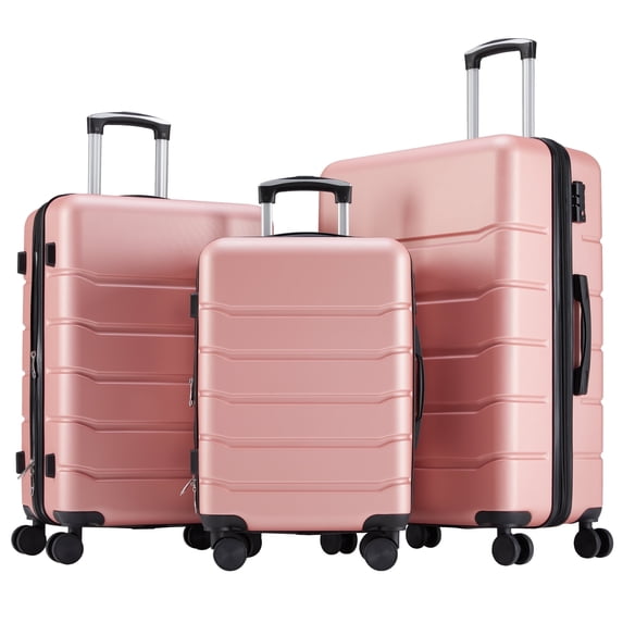 edx 3-Piece Luggage Sets, Hardside Luggage 20/24/28-Inch with 4 Double Spinner Wheels, Expandable and TSA Lock, Hard Shell Lightweight Roller Suitcase, Pink