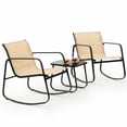 thumbnail image 1 of edx 3-Piece Outdoor Rocking Bistro Set with Glass Table Perfect for Poolside, Porch & Lawn, Brown, 1 of 11