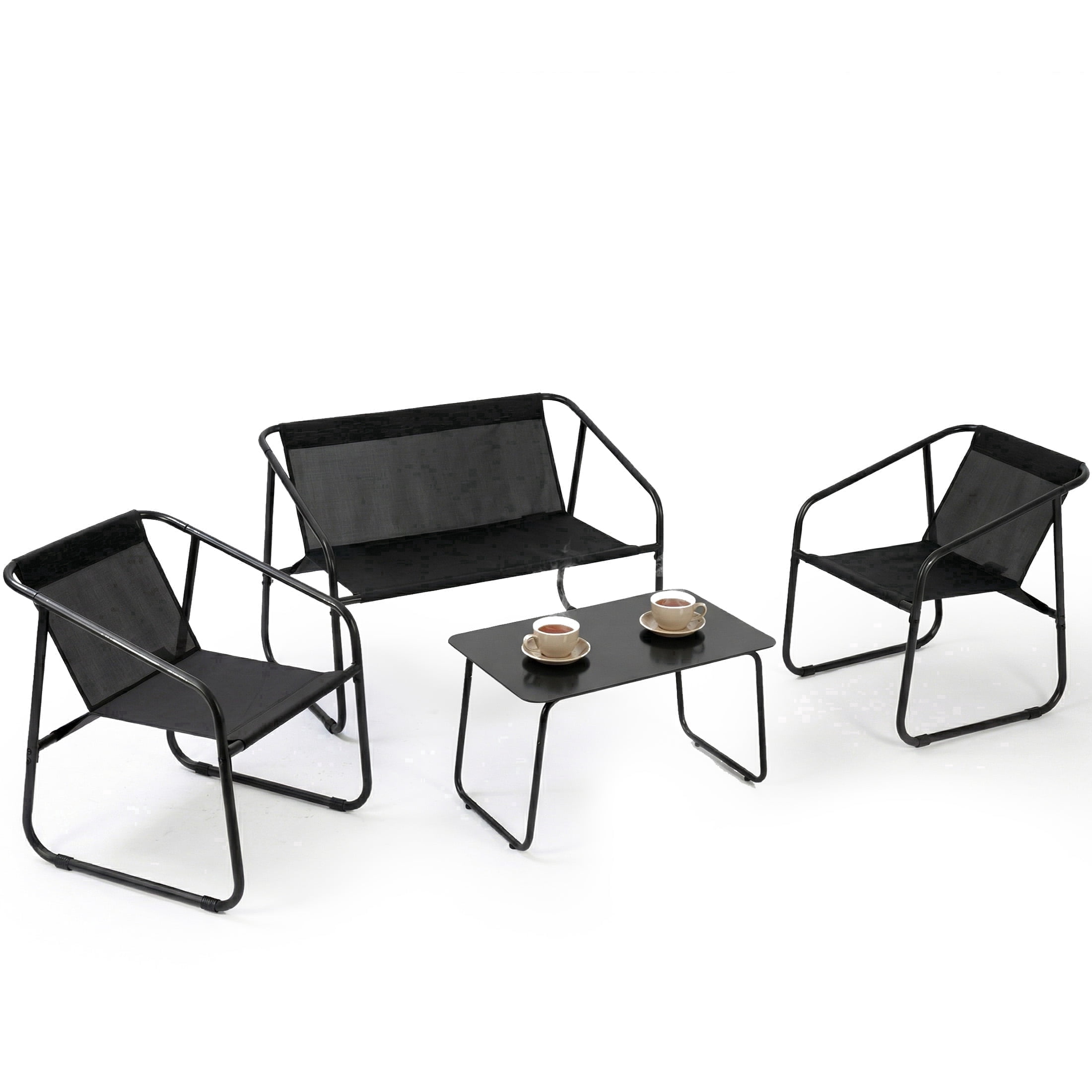 edx 4-Piece Textilene Outdoor Patio Set, Coffee Table & three-piece set of seats, Black