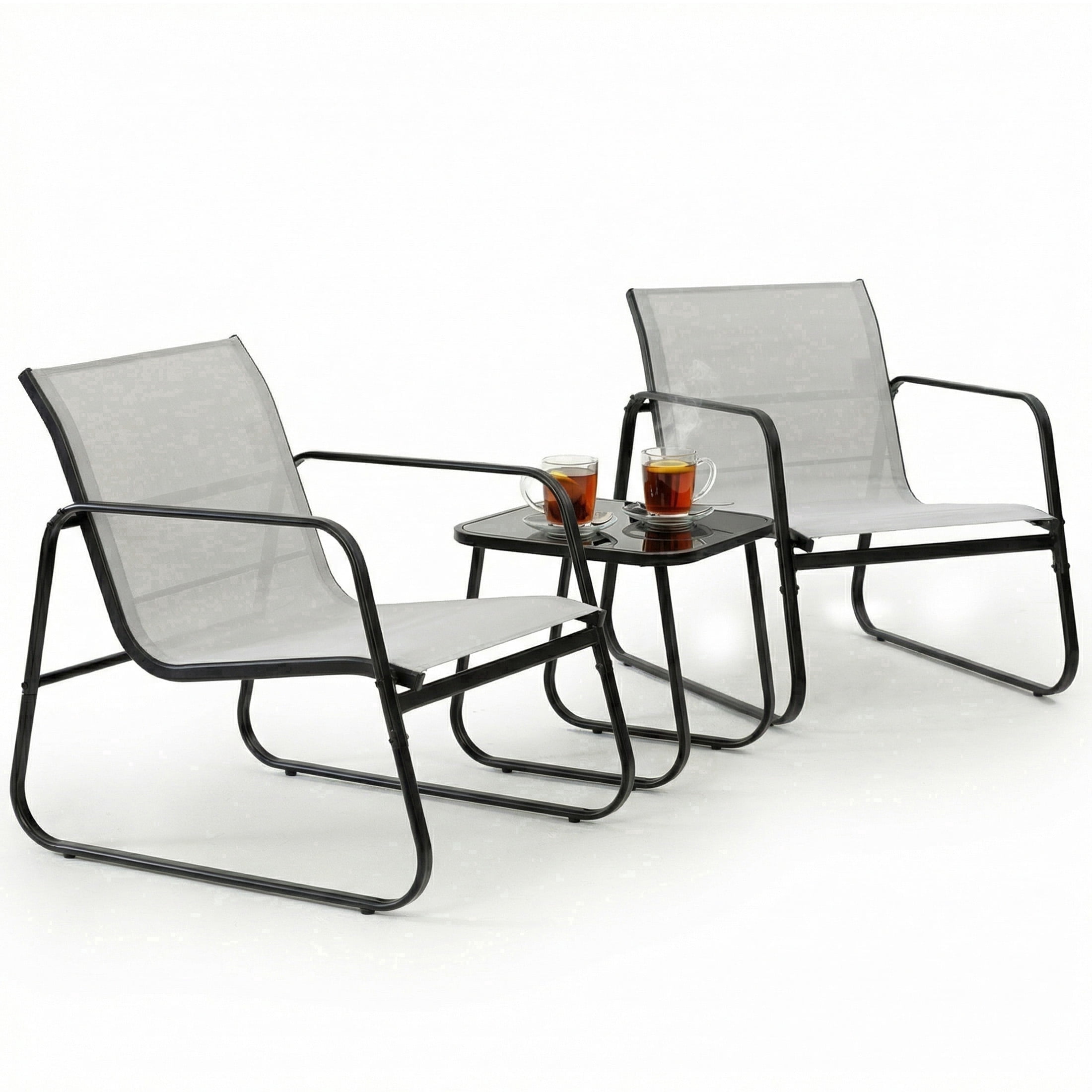 edx 3-Piece Textilene Outdoor Patio Set, Coffee Table & 2 Chairs, Gray
