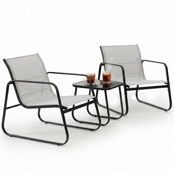 edx 3-Piece Textilene Outdoor Patio Set, Coffee Table & 2 Chairs, Gray