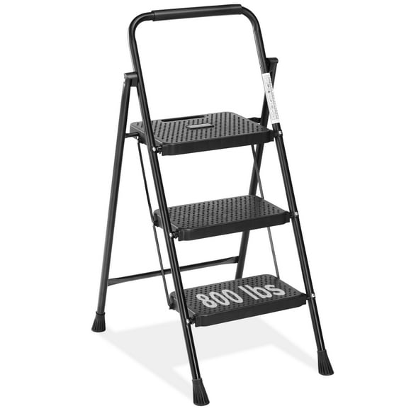 edx 3 Step Ladder, Portable Folding Step Stool Heavy Duty, Anti-Slip, Lightweight 800Lbs Capacity
