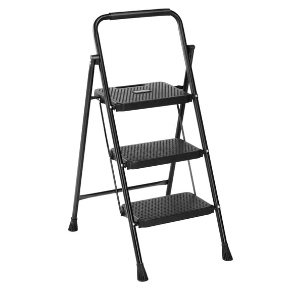 edx 3 Step Ladder, Portable Folding Step Stool Heavy Duty, Anti-Slip, Lightweight 800Lbs Capacity, For Kitchen, Garage & Outdoor Use, Black