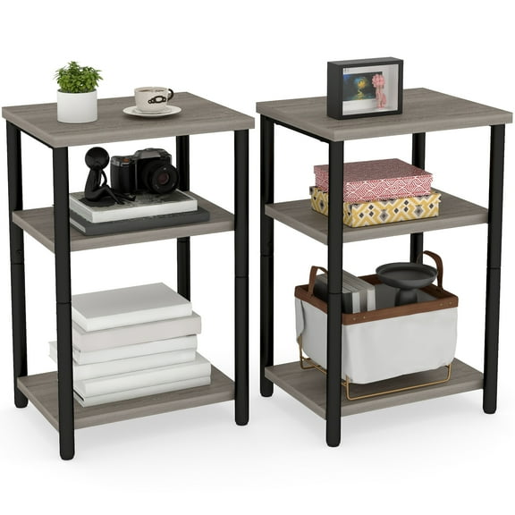 edx 3-Tier End Table, Nightstand, Storage Shelf for Living Room, Bedroom, Grey,11.81"W x 13.39"D x 22.8"H