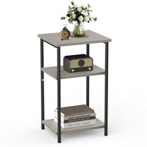 edx 3-Tier End Table, Nightstand, Storage Shelf for Living Room, Bedroom, Grey,11.81"W x 13.39"D x 22.8"H