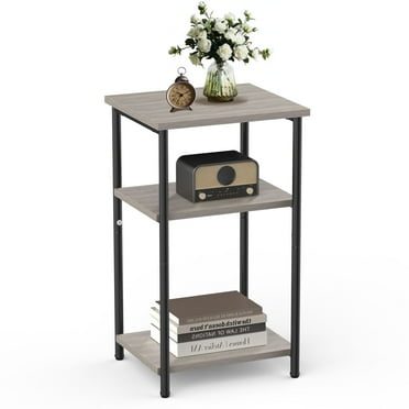 edx 3-Tier End Table, Nightstand, Storage Shelf for Living Room, Bedroom, Grey,11.81"W x 13.39"D x 22.8"H