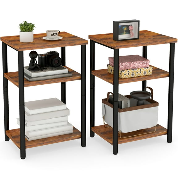 edx 3-Tier End Table, Nightstand, Storage Shelf for Living Room, Bedroom, Rust Brown,11.81"W x 13.39"D x 22.8"H