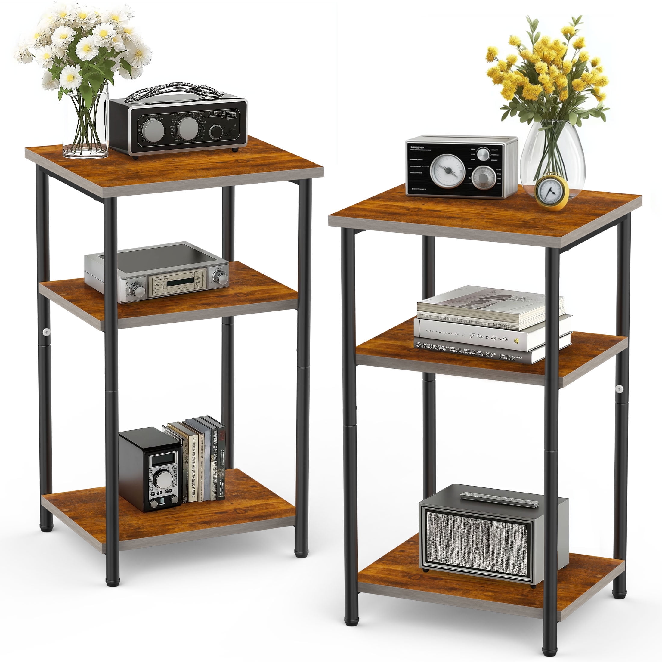 edx 3-Tier End Table, Nightstand, Storage Shelf for Living Room, Bedroom, Rust Brown,11.81"W x 13.39"D x 22.8"H