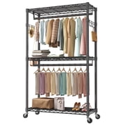 edx 3 Tier Heavy Duty Rolling Garment Rack with Lockable Rollers,Freestanding Clothing Rack,Black,46.46"W x 17.91"D x 80.71"H
