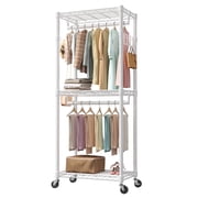 edx 3 Tier Heavy Duty Rolling Garment Rack with Lockable Rollers,Freestanding Clothing Rack,White,29.92"W x 13.39"D x 74.41"H