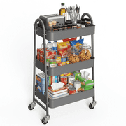 edx 3 Tier Rolling Cart, Metal Utility Storage Cart with Lockable Wheels for Livingroom, Bathroom, Kitchen & Narrow Spaces,Gray