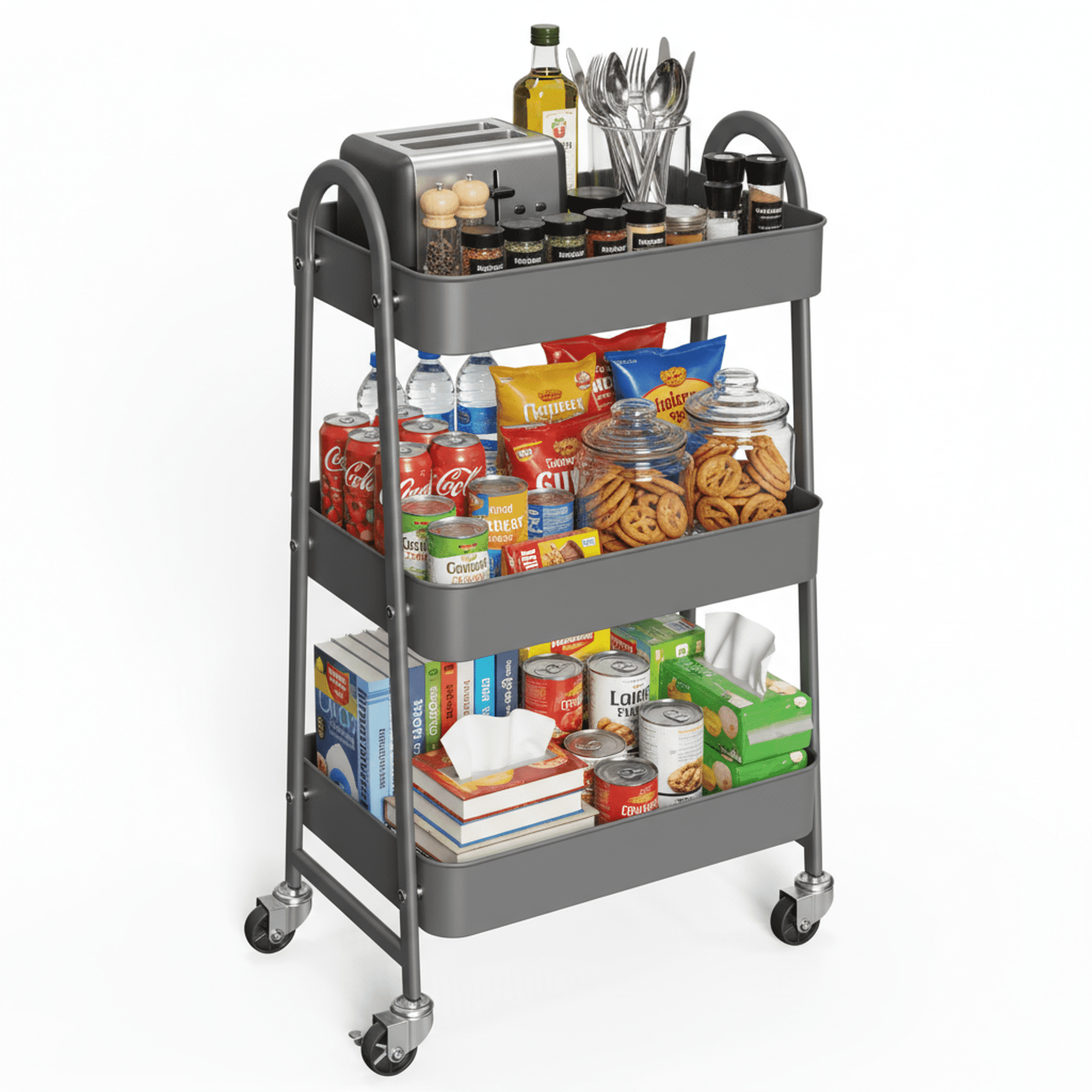 XL エルドレッソ KEEP RUNNING FOR BEER T グレーセット EDX 3-Tier Rolling Cart, Metal Storage Cart with Lockable Wheels