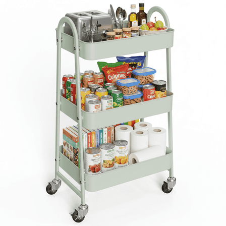 edx 3 Tier Rolling Cart, Metal Utility Storage Cart with Lockable Wheels for Livingroom, Bathroom, Kitchen & Narrow Spaces,Green