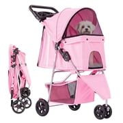 edx 3 Wheels Pet Stroller, Dog and Cat Strollers, With Storage Basket and Cup Holder, Lightweight Travel Carrier, Breathable Mesh, Waterproof and Foldable for S