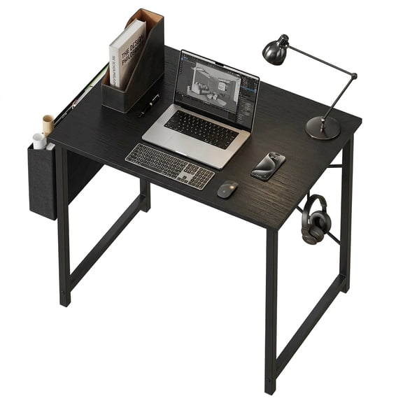 edx 31" Home Office Desk for Small Spaces, Computer Desk with Storage Bag & Hook, Modern Simple Style Study Writing Table for Bedroom, Black
