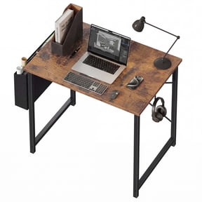 edx 31" Home Office Desk for Small Spaces, Computer Desk with Storage Bag & Hook, Modern Simple Style Study Writing Table for Bedroom, Rustic Brown