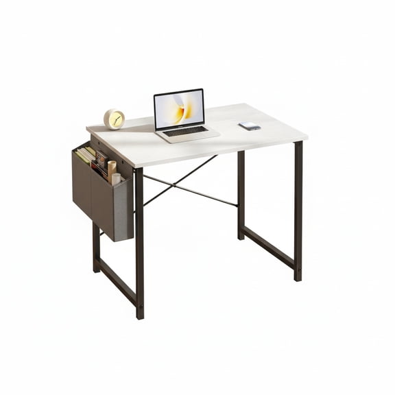 edx 31" Home Office Desk for Small Spaces, Computer Desk with Storage Bag & Hook, Modern Simple Style Study Writing Table for Bedroom, White