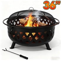 edx 36" Outdoor Round Wood Burning Fire Pit with Spark Screen & Poker, Portable Steel Fire Bowl for Backyard, Patio, Bonfire, Camping, and Picnic