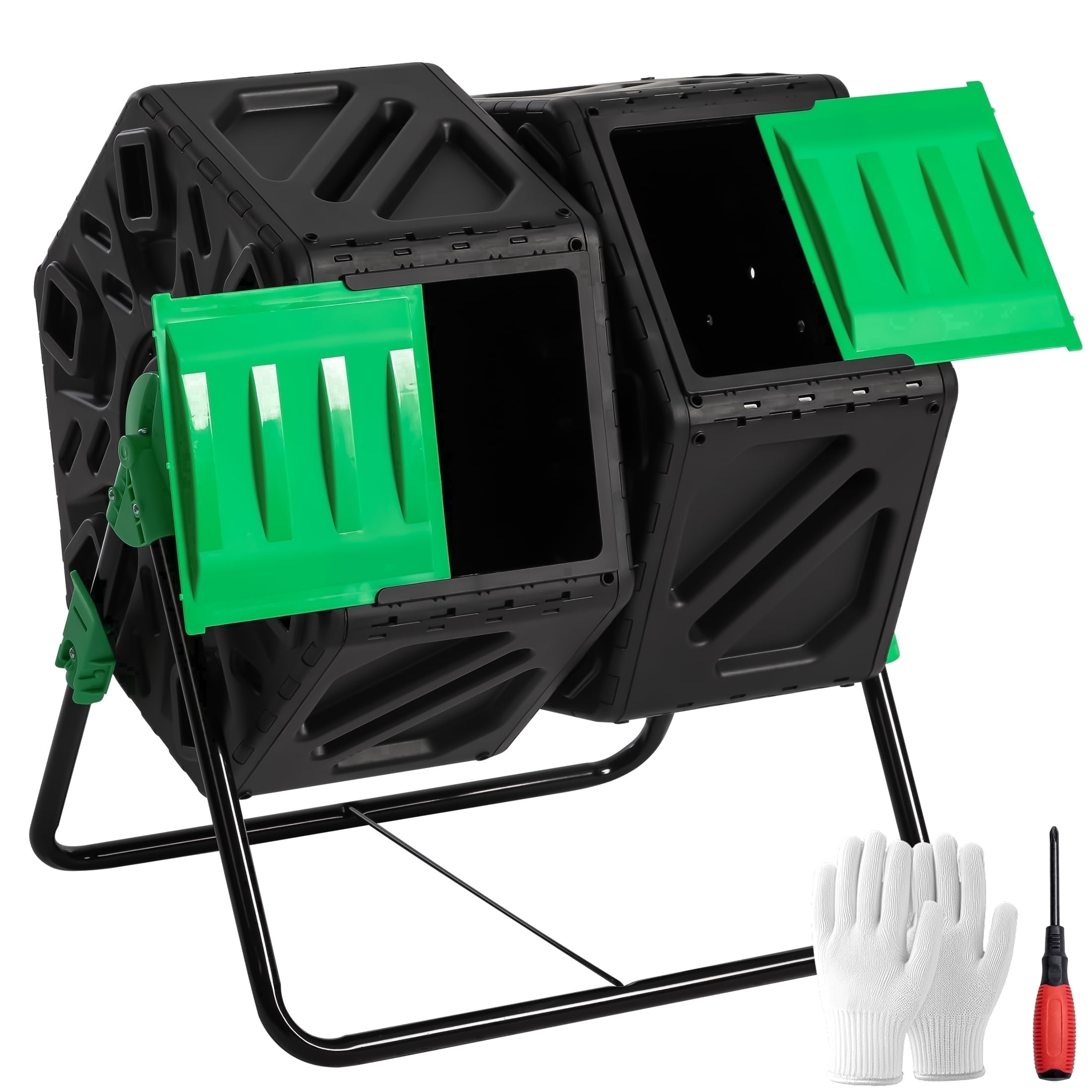 edx 37 Gal Dual Chamber Compost Bin with Tumbling Design & Sliding Doors, Outdoor Garden Waste Recycling Tumbler for Organic Composting,Black - Walmart.com