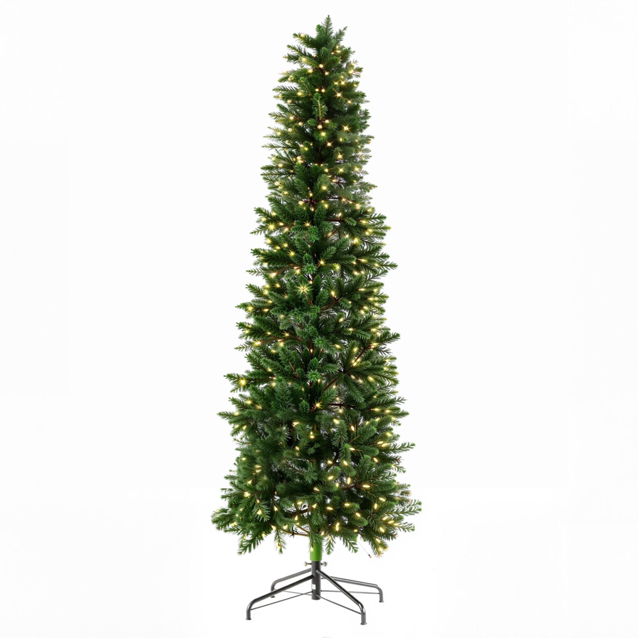 edx 4.5ft Pre-lit Pencil Christmas Tree, Green Artificial Spruce Slim Christmas Trees, With 120 LED Lights, 268 Branch Tips & Foldable Base, For Home, Office, Party Decoration
